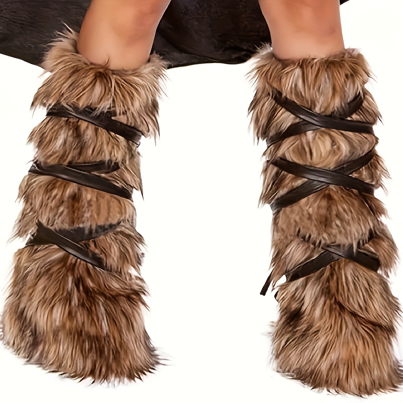 TEMU 1 Paar mittelalterliche Wikinger-Vintage-Beinwärmer aus Kunstleder, geeignet für COSPLAY, Rollenspiel-Requisiten und Halloween-Kostüme,