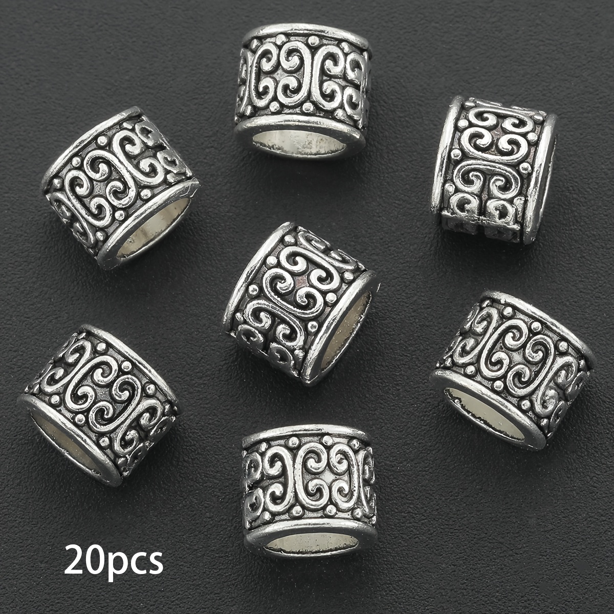 TEMU 20pcs Cylindrical Spacer Beads Alloy 3d Pattern Spacer Beads Beading Cord Spacer Beads Bead Connectors Through Hole Loose Beads Decorative Beads