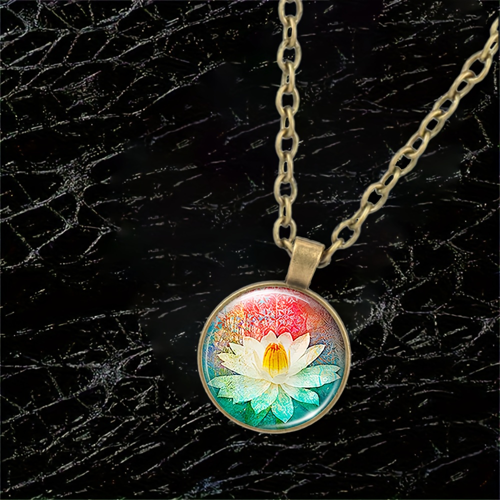 Classic Chain Necklace with Colorful Lotus Blossoms Design