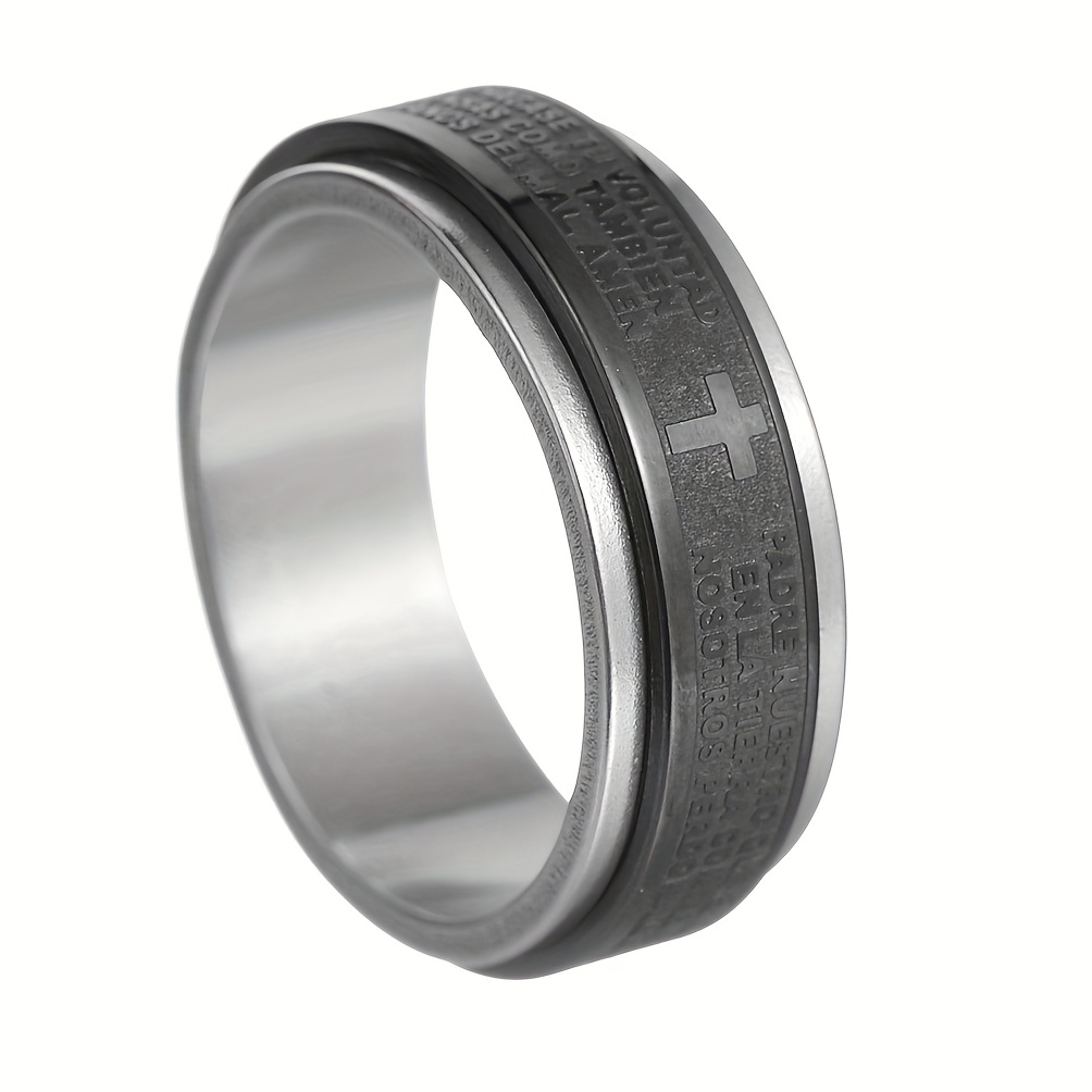 custom engraved stainless steel anxiety   ring for men women rotating anti stress design with personalized letter date durable unisex jewelry gift for st patricks day easter ramadan simple   engraved detailing metallic   Product details 2