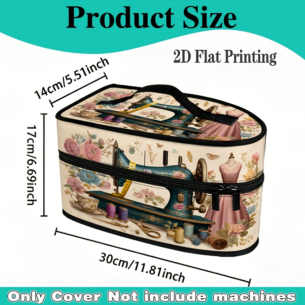 TEMU 2d Flat, 1pc Vintage Sewing Machine (10) Pattern Portable Lroning Bag, Dustproof Case, Large Capacity Foldable Dust, With Top Handle & Double