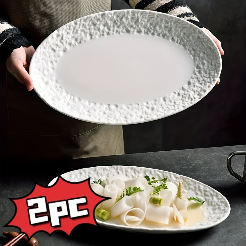 2pcs Ceramic Fish Oval Plate - Oven Safe Japanese Style, Elegant Luxury Dish for Home Steaming Fish & Food Presentation