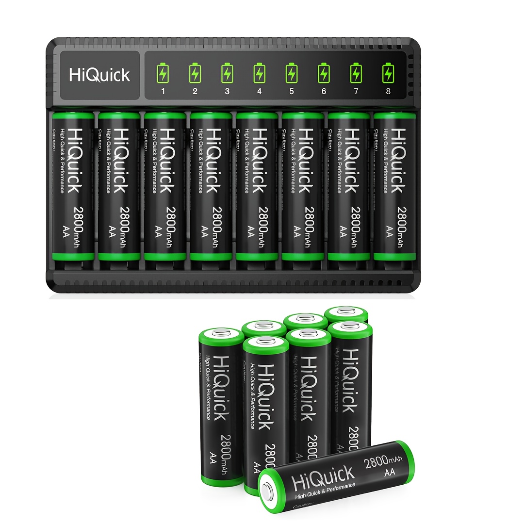 TEMU Hiquick Rechargeable Aa/aaa Batteries With Smart Lcd Charger, 8 Aa/aaa Batteries +charger, 16 Aa/aaa Batteries+charger, 4 Aa +4 Aaa Batteries