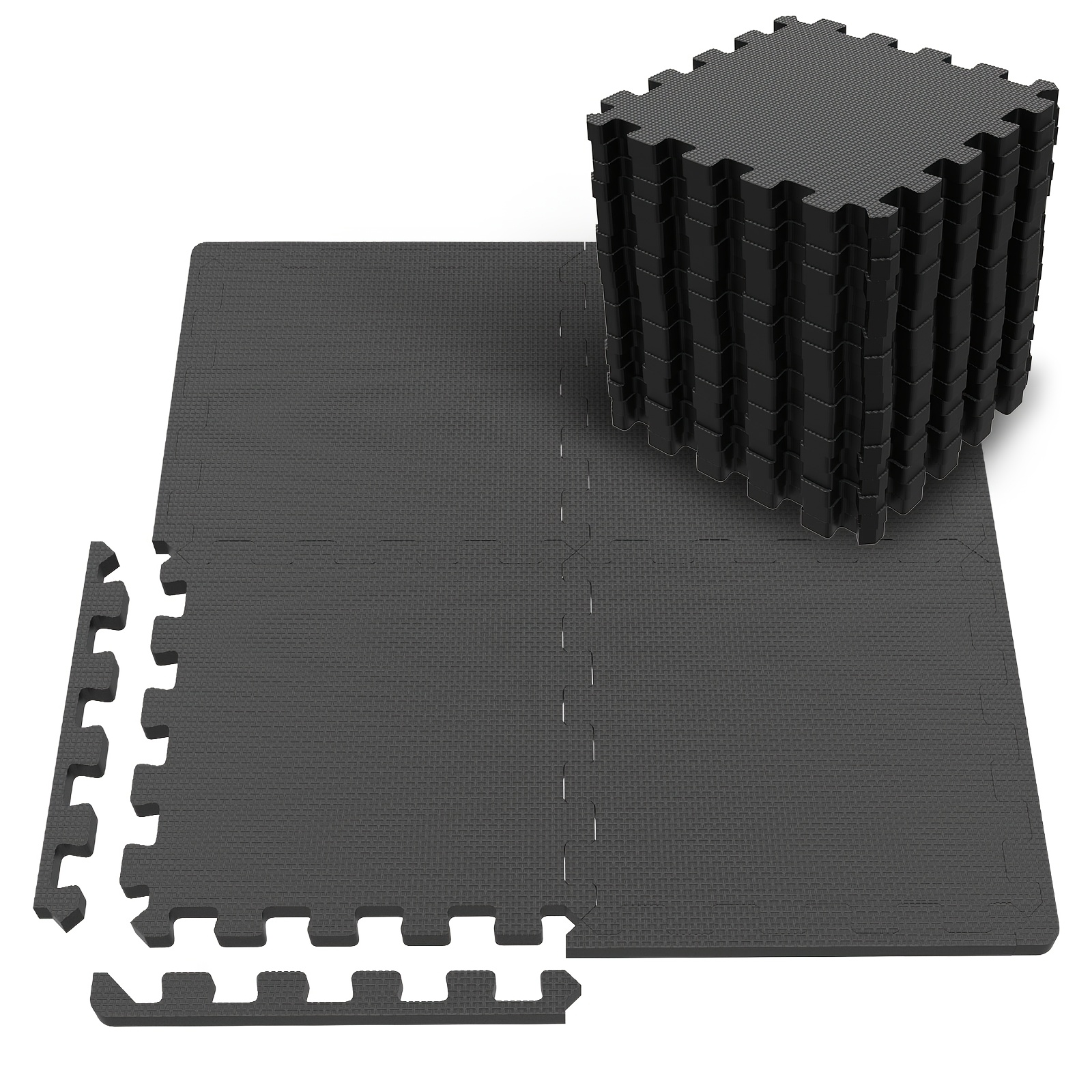 18pcs High-density Eva Foam Interlocking Exercise Mat Set, Black - Durable, Heavy-duty Gymnastics And Fitness Floor Protection, Suitable For Home Workouts, Yoga, And