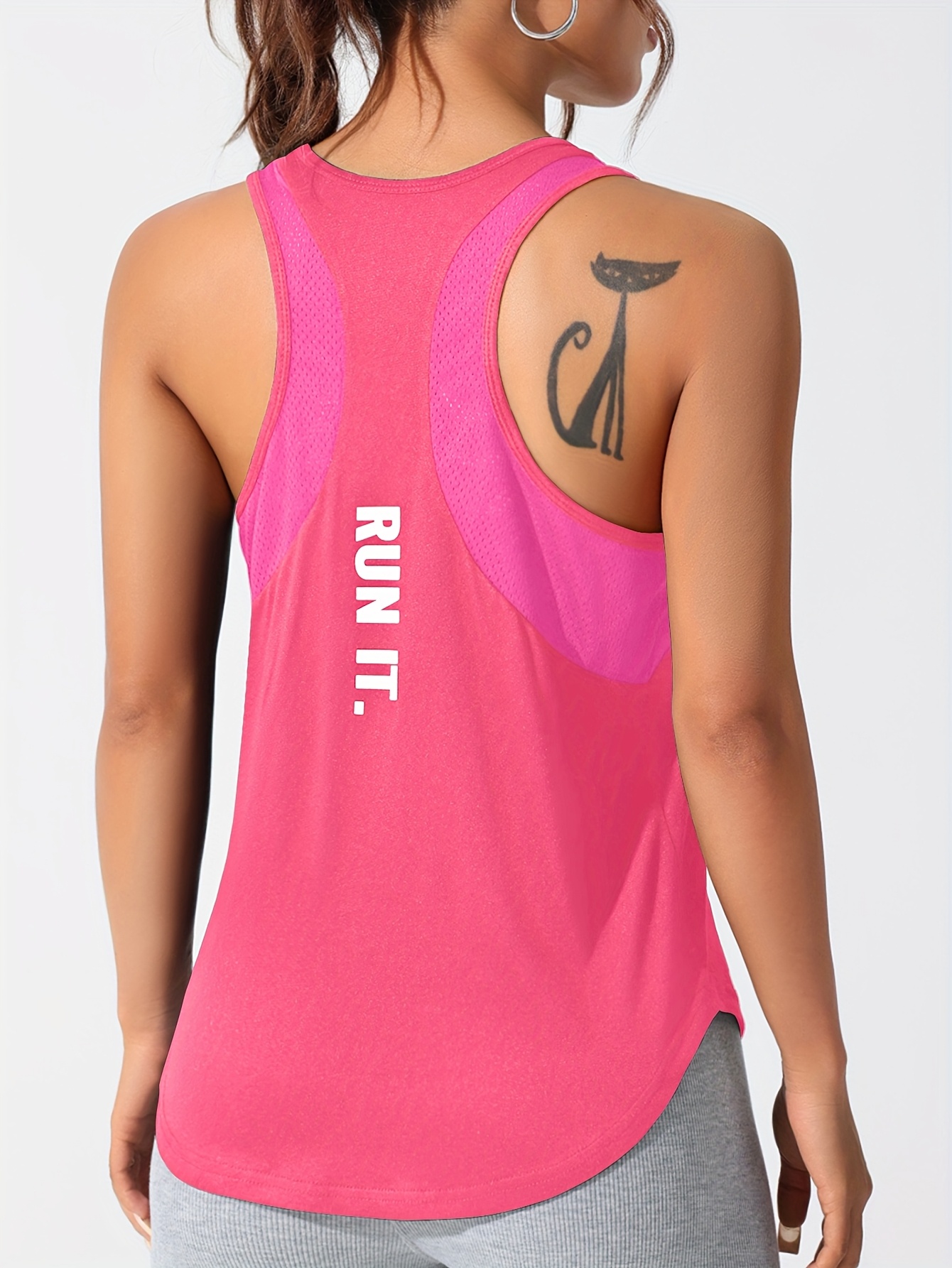 womens breathable mesh solid color letter print athletic tank top sleeveless workout vest for gym running yoga stretchy mesh back regular   season activewear gym apparel sleeveless top durable sportswear dusty rose 0