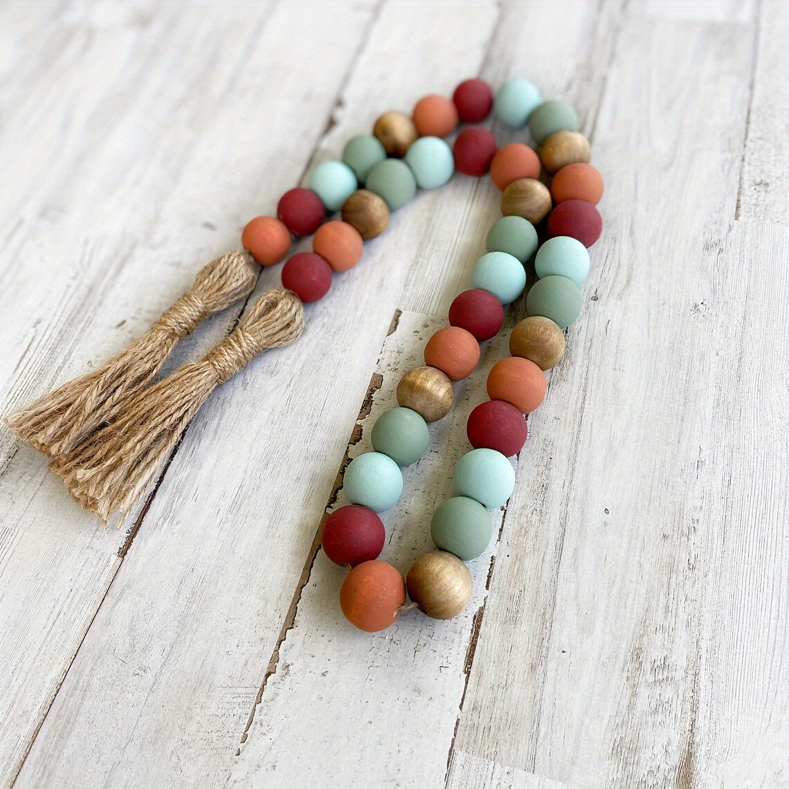 Image of Taupe Fall Garland, Wood Bead Garland, Coffee Table Decor Beaded Garland, Fall Tiered Tray Decor, Mantel Garland