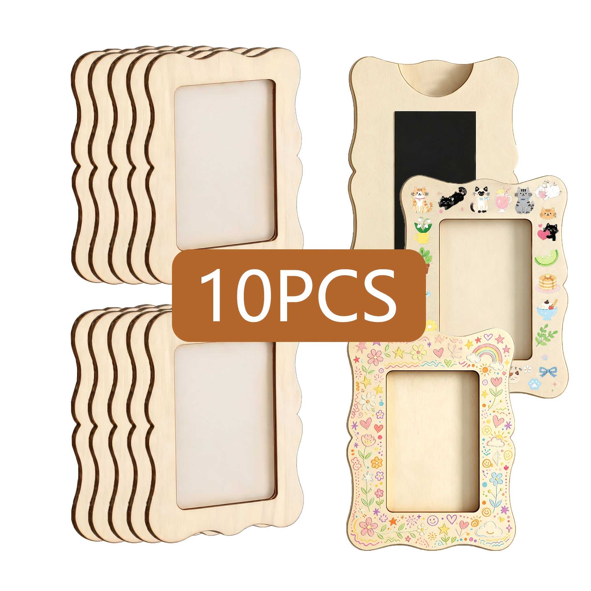 TEMU Set di 10 cornici per foto in legno per artigianato, mini cornici magnetiche vuote, decorazioni per cornici in legno per feste di compleanno,