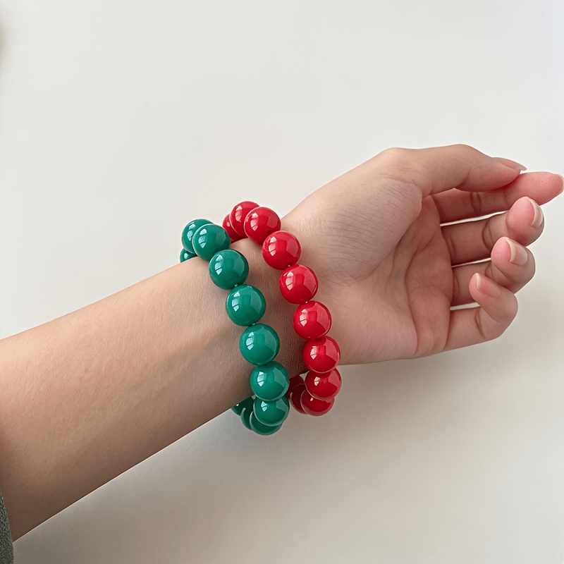 Solid Color Round Bead Bracelets Set, Stackable Everyday Accessories