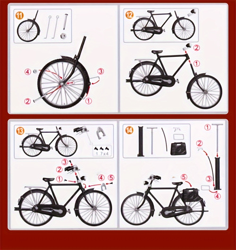 vintage bicycle model kit 51pcs miniature scale set with inflator carrying case aluminum alloy collectors hobbyists ideal gift and home office decor details 3