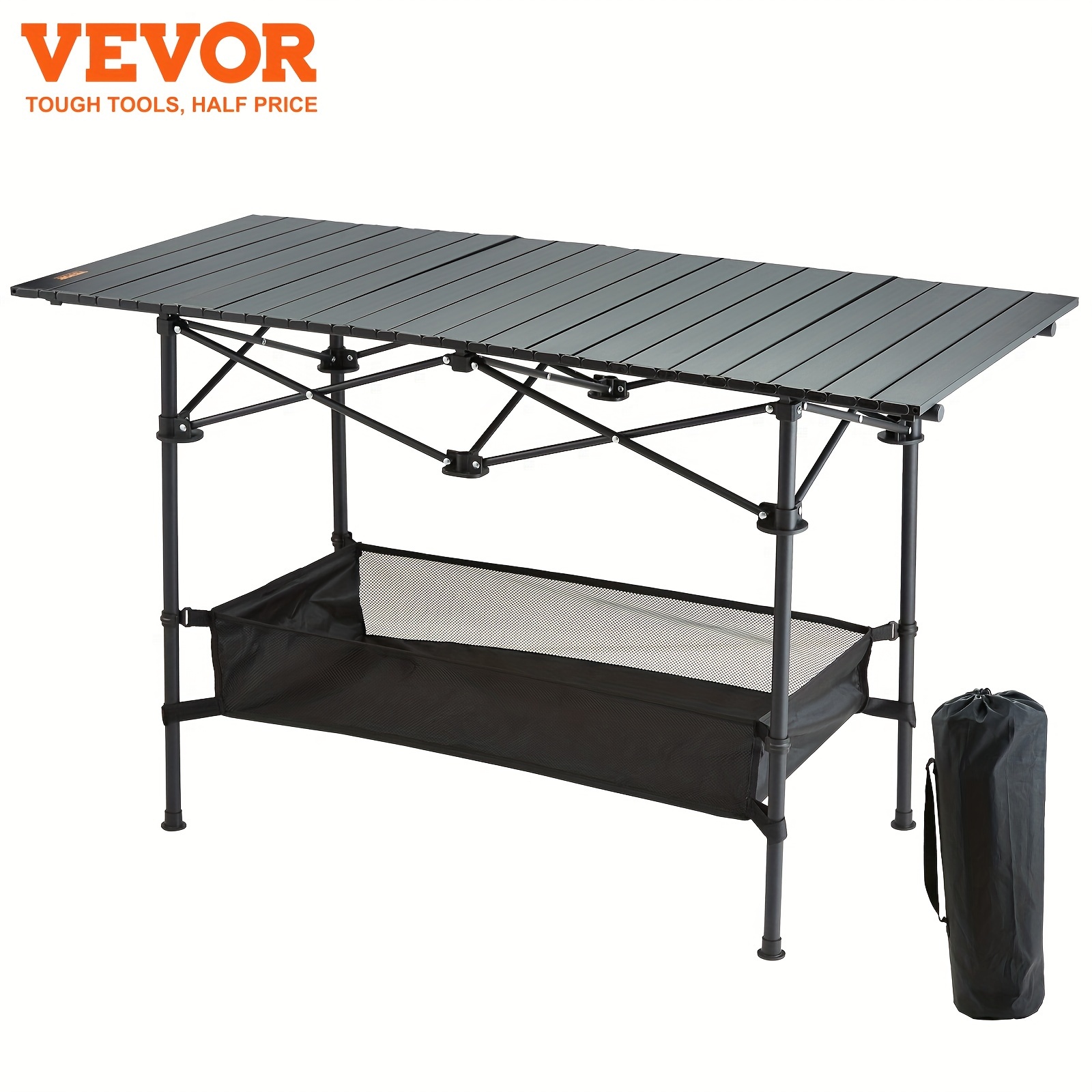 

Vevor 45'' X 22'' Folding Camping Table, Aluminum Ultra Compact Outdoor Portable Fold Up Lightweight Table With Large Storage And Carry Bag, For Beach, Picnic, Travel, Backyard, Bbq, Patio, Black