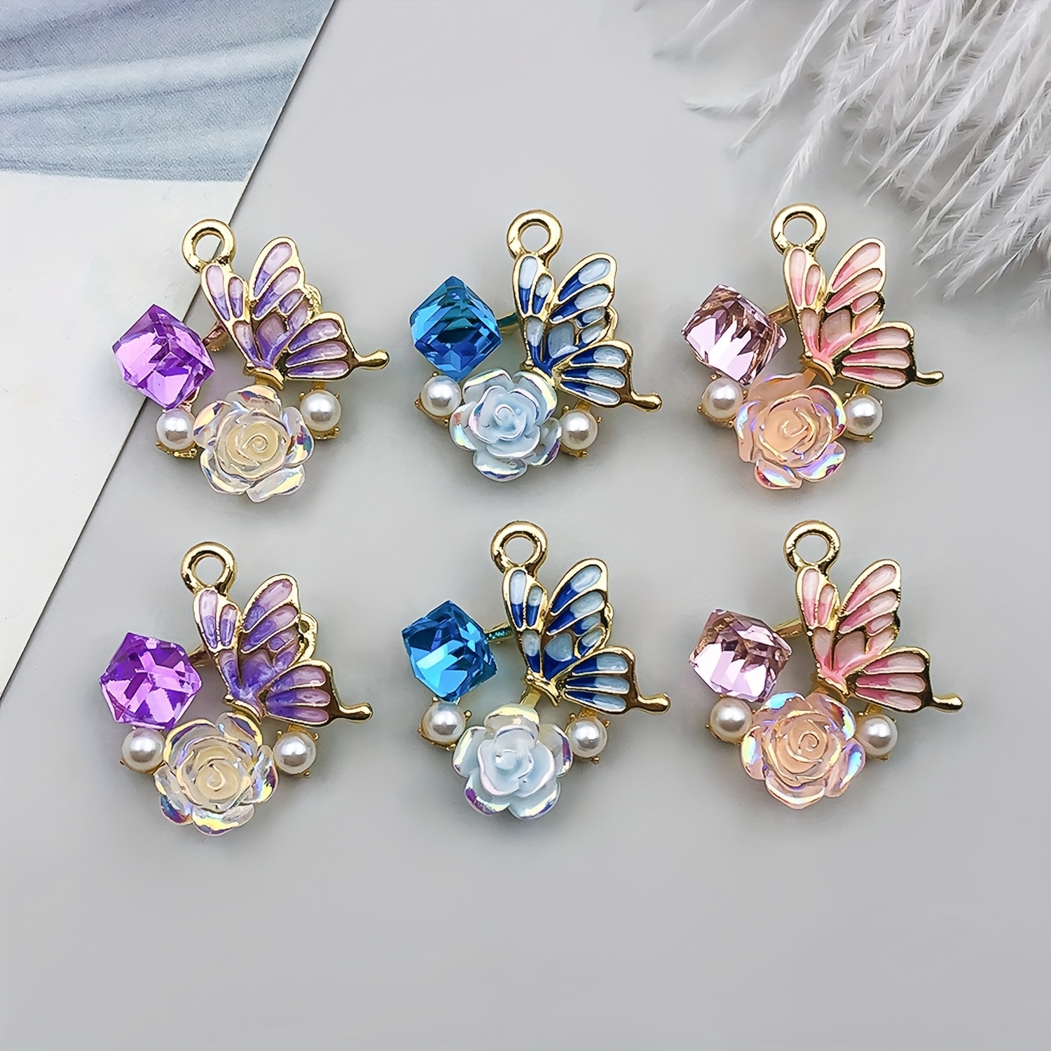 TEMU 6 piezas Aleación Esmalte Punto Flor Serie Colgante Fabricación de Joyas Llavero Aretes Colgante Varios Diseños Dijes para Fabricación de Joyas