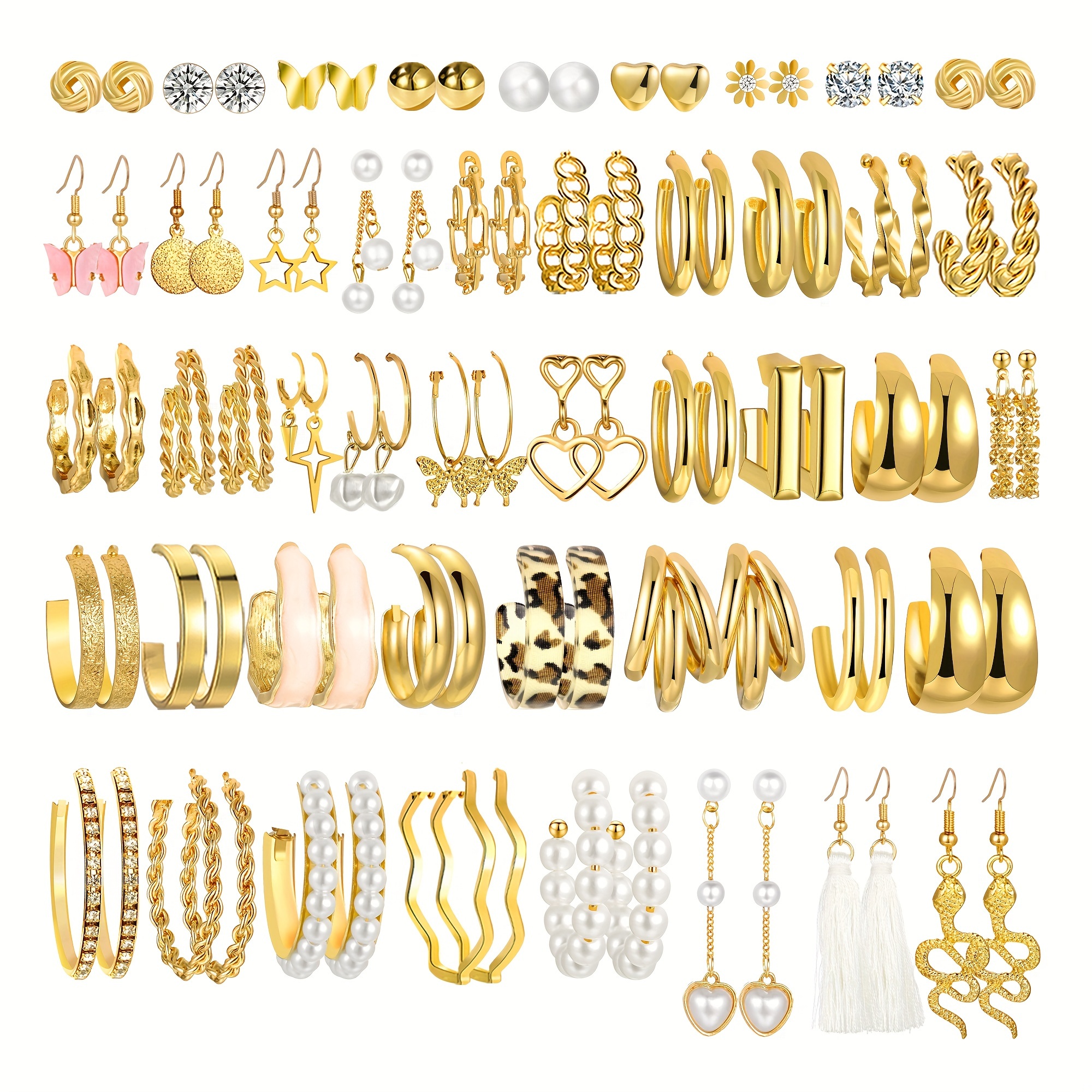 

45 Pairs Golden Hoop Earrings Set For Women Girls, Fashion Hypoallergenic Chunky Hoops Earring Pack, Lightweight Drop Dangle Earrings Leopard Multipack Jewelry Gifts