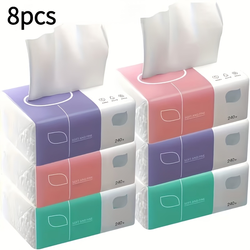 TEMU 8-pack Assorted Colors Premium Four-ply Tissues, Thickened, Portable, And , 60 Sheets Per Pack. Thick, Durable, And Absorbent, Suitable For Home