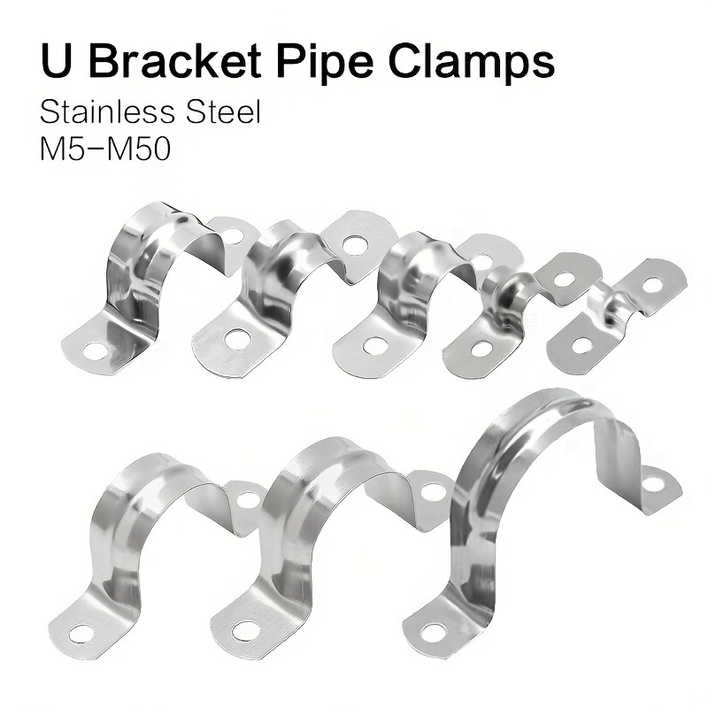 

20pcs Stainless Steel M3-50 Pipe Clamps - 2-hole U Bracket Straps For Fixing Pipes & Cables, Adjustable 0.2-1.97in Range, Ideal For Plumbing & Electrical Projects