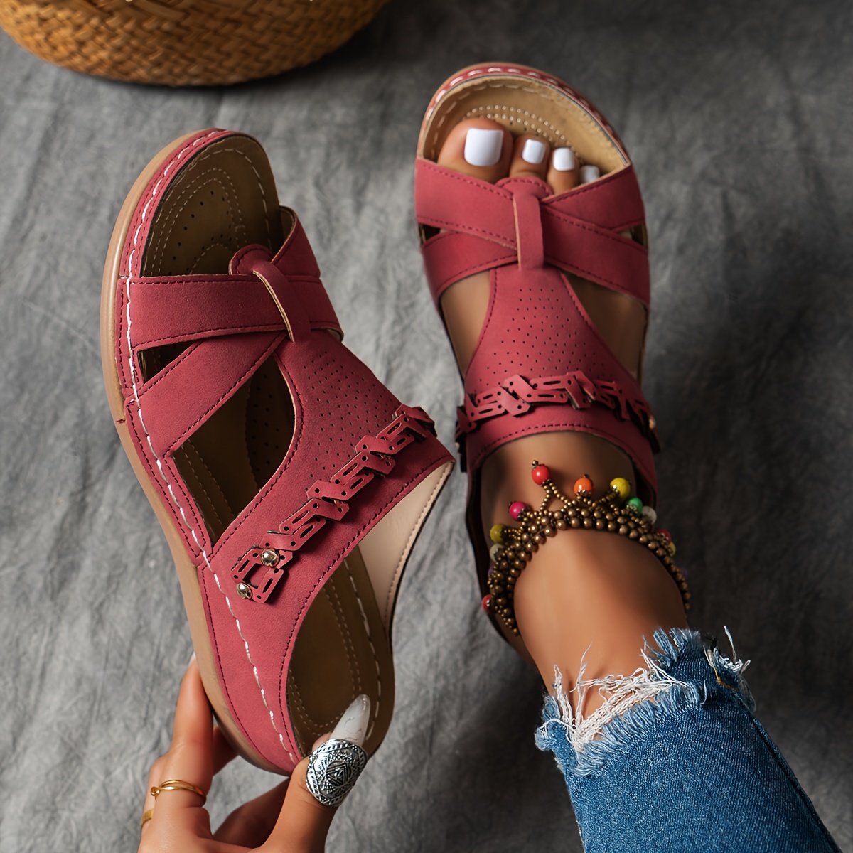 womens cut out wedge slide shoes open toe soft sole slip on shoes casual outdoor summer   5