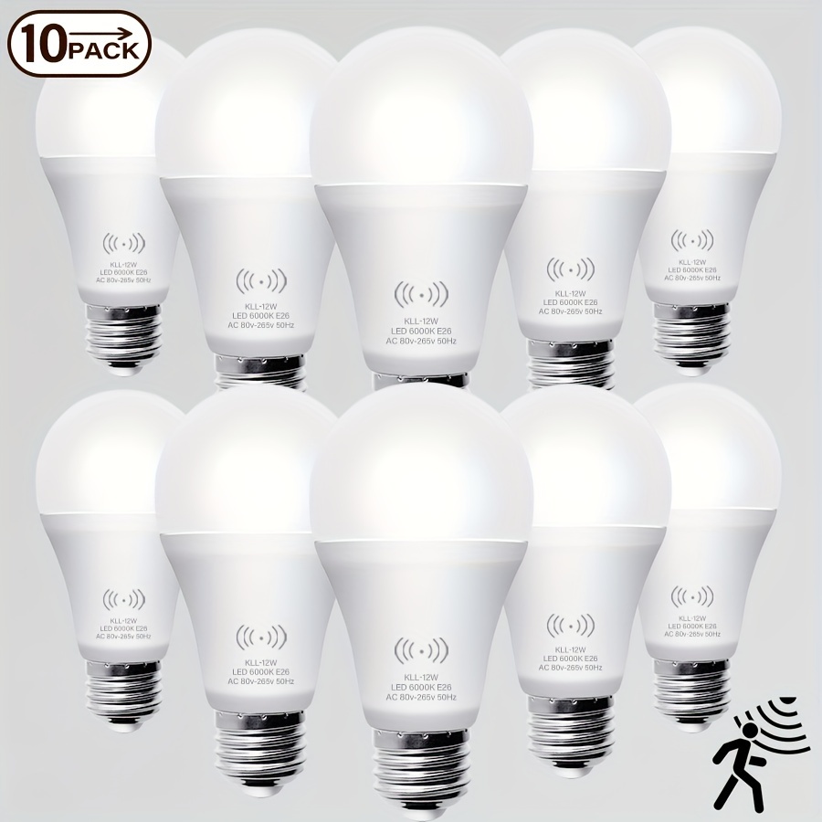 

Pir Motion Sensor Light Bulbs, 9w/12w (-watt ) E26 Motion Activated Security Bulb Outdoor/indoor For Front Door Porch Garage Basement Hallway Closet (cold White 10 Pack)