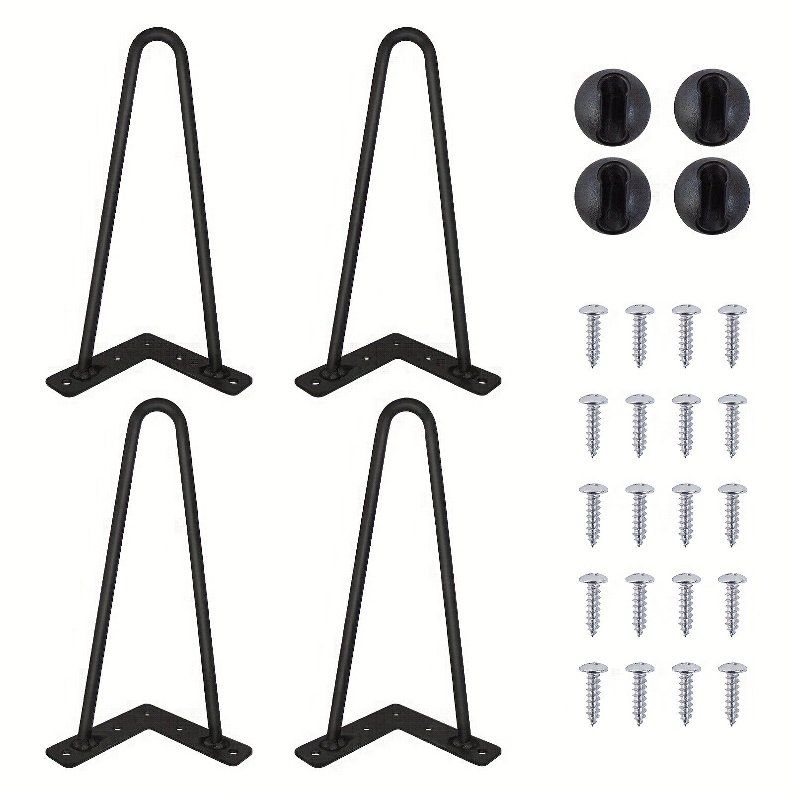 Image of Hairpin Table Legs, 10 Inch, 2 Rod Metal Furniture Feet, With Rubber Floor Protectors & Screws, Suitable For Diy Home Office Desk, Dining Table, Study Table And Bedside Table, 4pcs/set Black