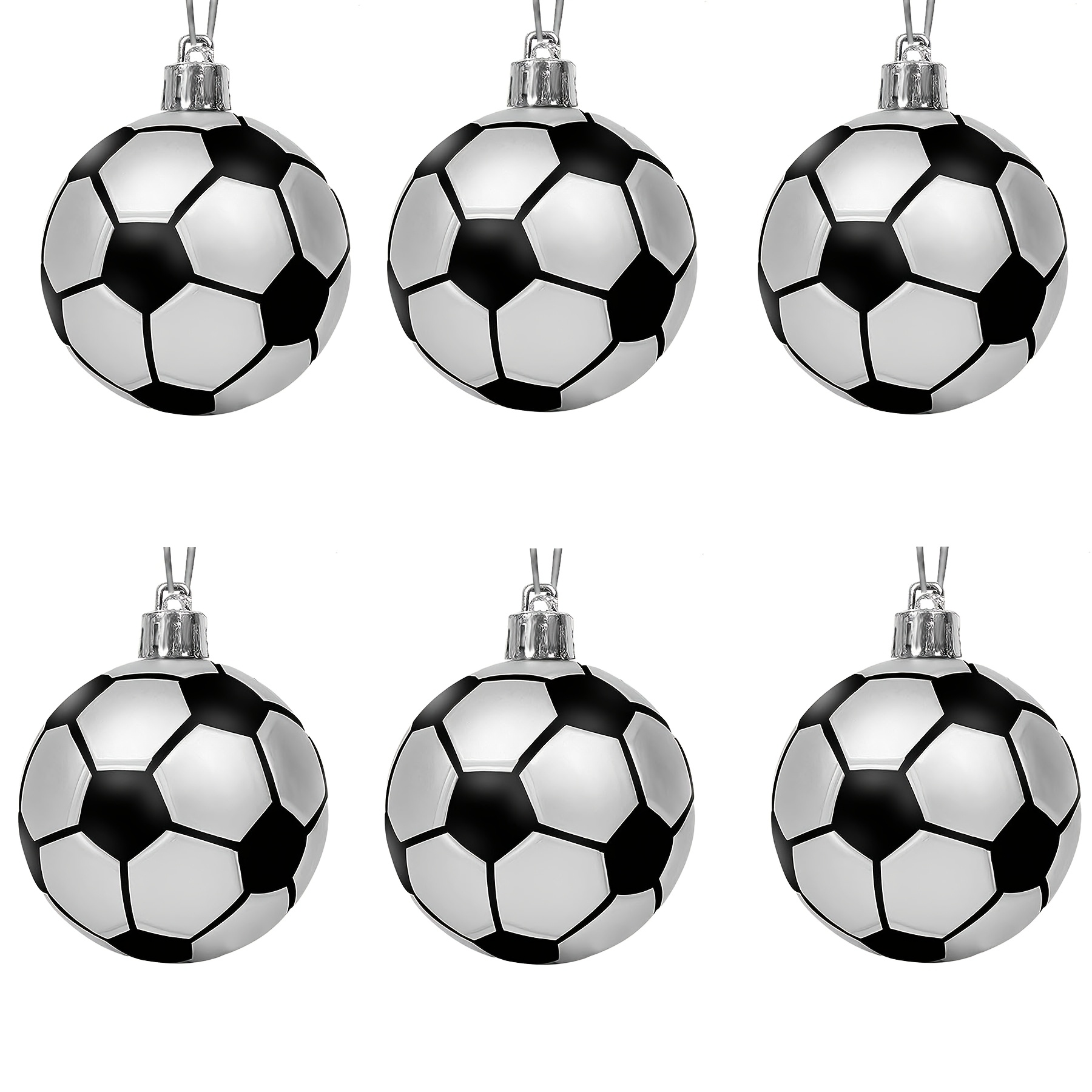 TEMU Soccer Event 2026, 6pcs Christmas Ornament, Plastic Xmas Football Soccer Ornament Balls, 2.36 Inch Decorative Hanging Ornaments For Christmas