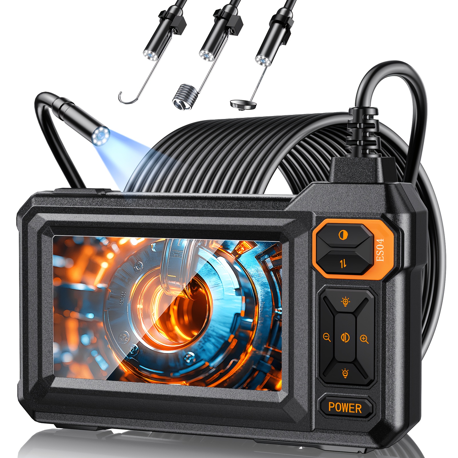 photo de l'article caméra endoscope avec lumière, écran lcd de 4,3 pouces, caméra dinspection, endoscope ip67 avec 8   led réglables, endoscope numérique hd 1080p avec cordon semi-rigide de 5m, outil dinspection portable pour la réparation automobile, mécanique et  