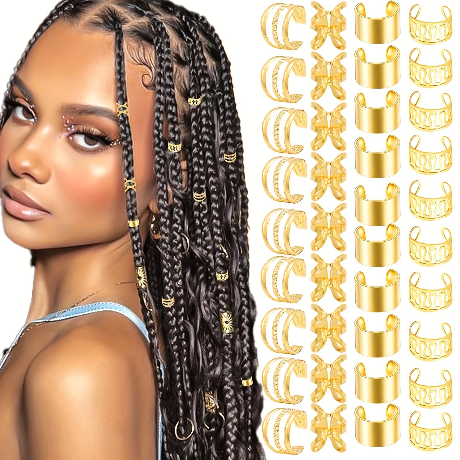 

40pcs Solid Color Hollow Out Hair Rings Trendy Braid Rings Stylish Hair Decoration For Women And Daily Use Wear