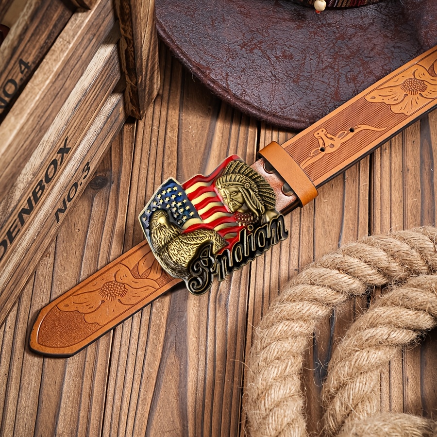 Vintage Western Eagle & INDION Engraved Buckle Belt