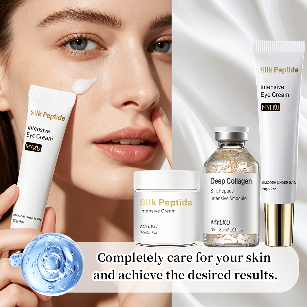 Set Intensiv de Îngrijire Facială cu Peptide, Inclusiv Cremă de Față, Cremă pentru Ochi, Esență, Bogat în Peptide de Cupru, Acid Hialuronic, Retinol, Colagen, Reducerea Aspectului Liniilor Fine, Ridurilor, Zgârieturilor, Liniilor de Râs, Liniilor de Trăgăci, Etc. Potrivit pentru Toate Tipurile de Piele