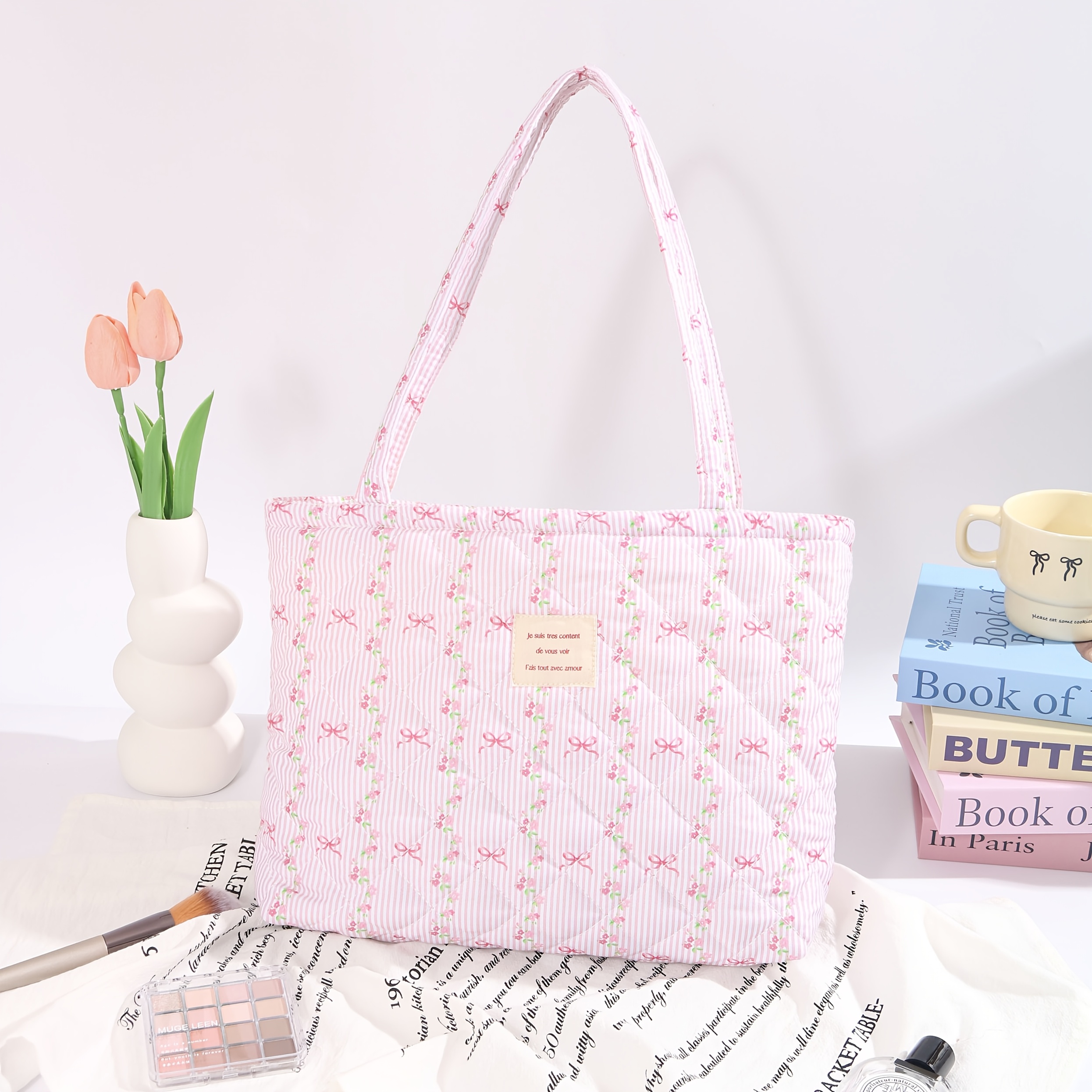 Temu – TEMU Quilted Padded Women’s Tote Bags, Quilted Corduroy Handbags, Fashionable And Lightweight Floral Shoulder Bags, Large Capacity Handbags, Suitable