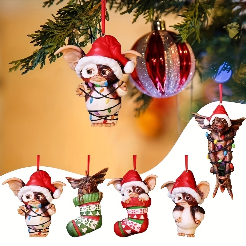 

5 Pcs Vintage Acrylic Christmas Stocking Ornaments - Festive Dog And Dragon Designs For Your Christmas Tree