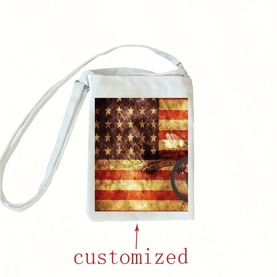 

Customizable American Flag & Eagle Canvas Tote Bag - Small Crossbody Design For Women With Mobile Phone Compartment, Solid Color, Snap Closure, Handwash/