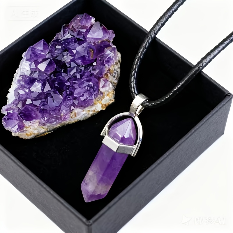 Image of 2pcs Set: Natural Purple Amethyst Geode (1.18-1.97 Inches) Amethyst Necklace, For Holiday Gifts, Perfect For