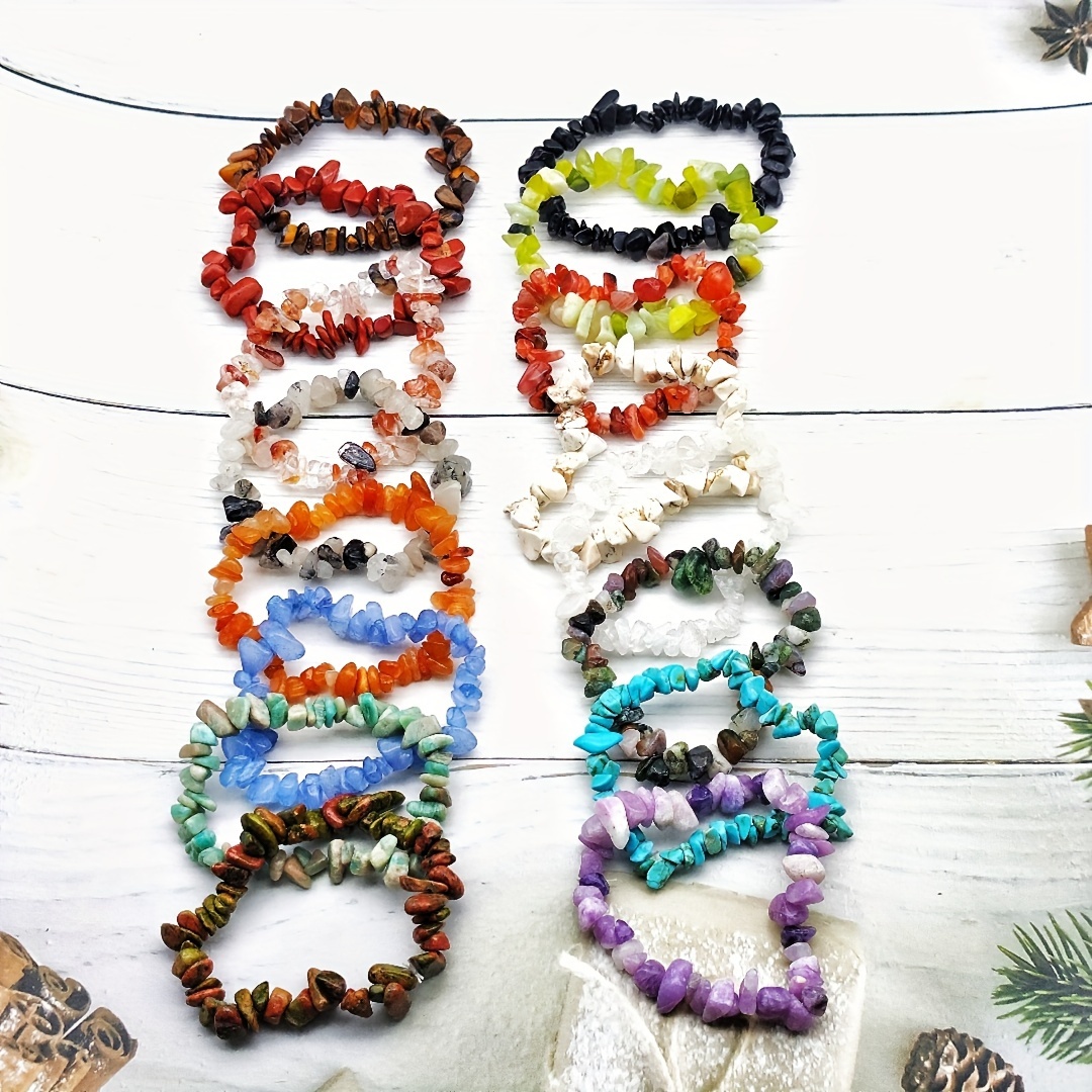 10 Pack Assorted Natural Stone Beaded Bracelet Set for Daily Wear, No Plating