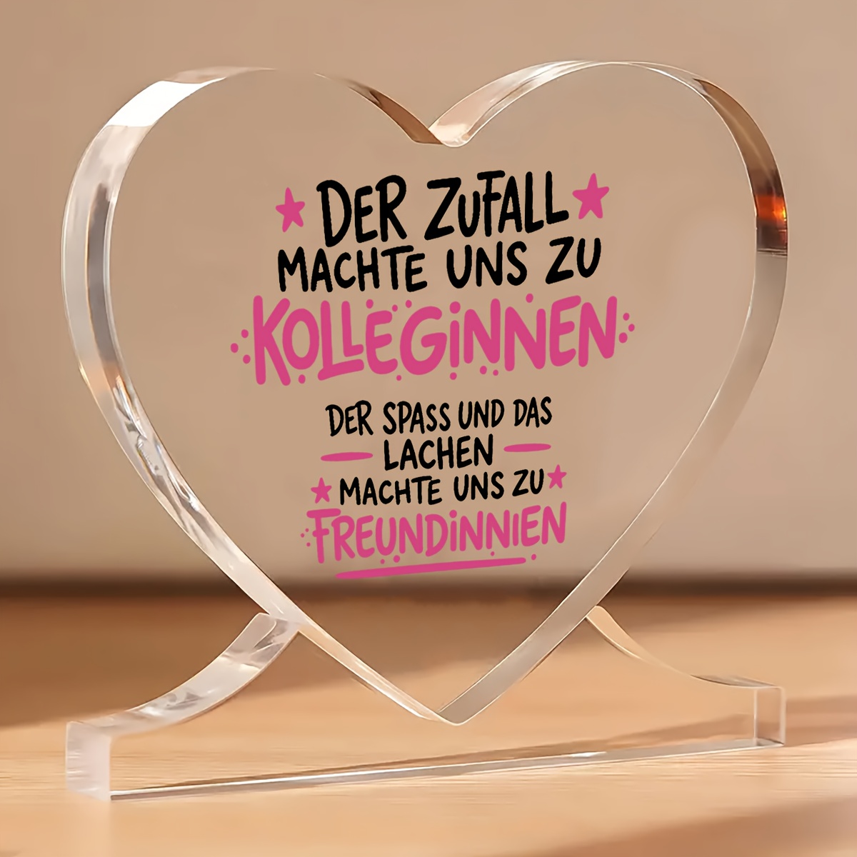 E-shop 2D-flache, herzförmige Acryltafel mit einem amüsanten deutschen Spruch – „Der Herbst lässt uns niederknien“ – rosa , transparentes Design,