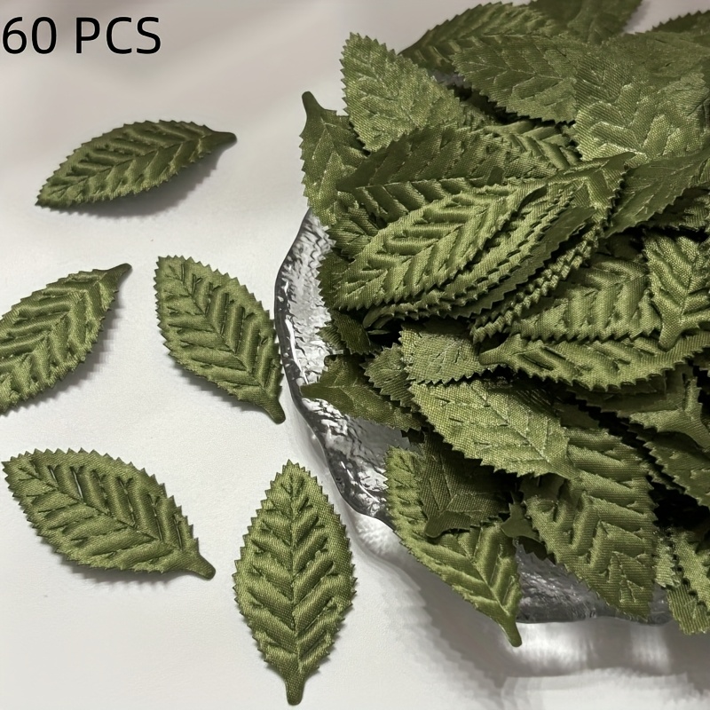 30/60pcs Green Fabric Leaves, Material, Artificial Leaves Ornaments, Wedding Decoration, Home Decoration, Clothing, Backpack, Hairpin, Jewelry Making Kit