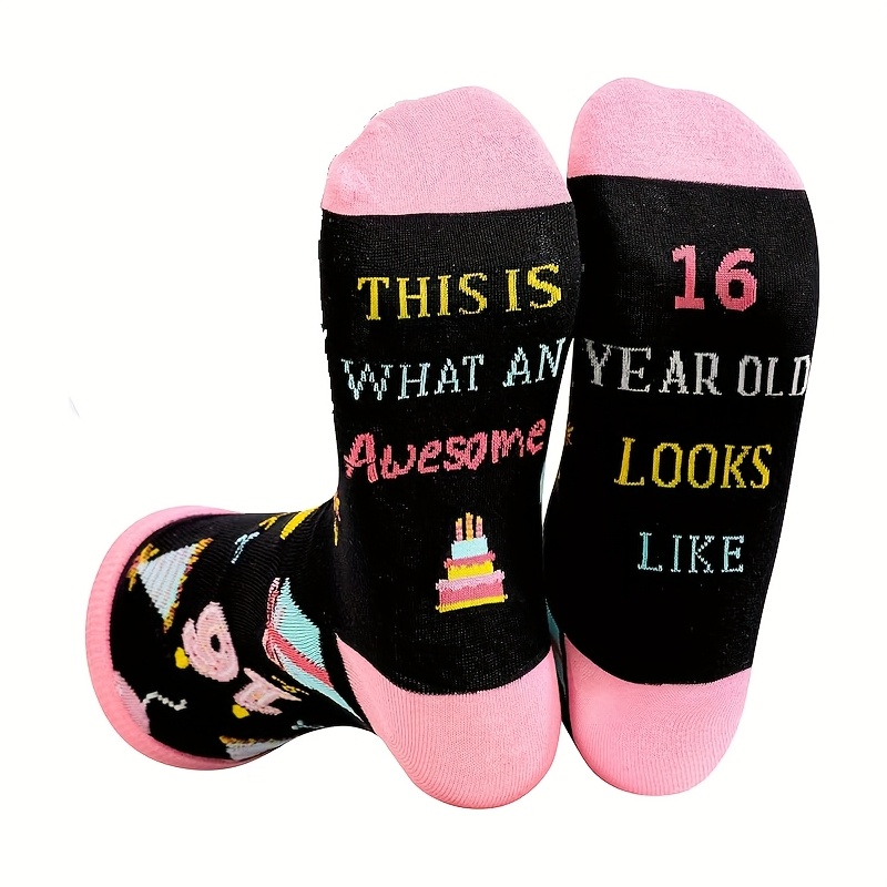 TEMU 1 Paire de Chaussettes pour Femme pour 16e Anniversaire - Chaussettes Fantaisie sur le Thème des 16 Ans avec , Idéales pour 16 Ans, Cadeaux