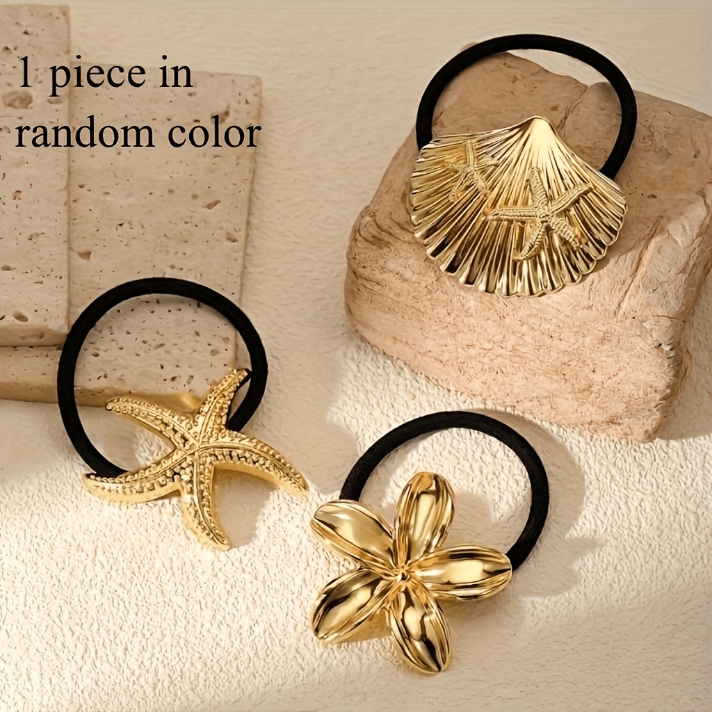 TEMU 1pc Of A Random-colored Floral Starfish With A Double-layer Design! Features A Golden Headband And Hair Tie, With An Exquisite Wisteria Flower
