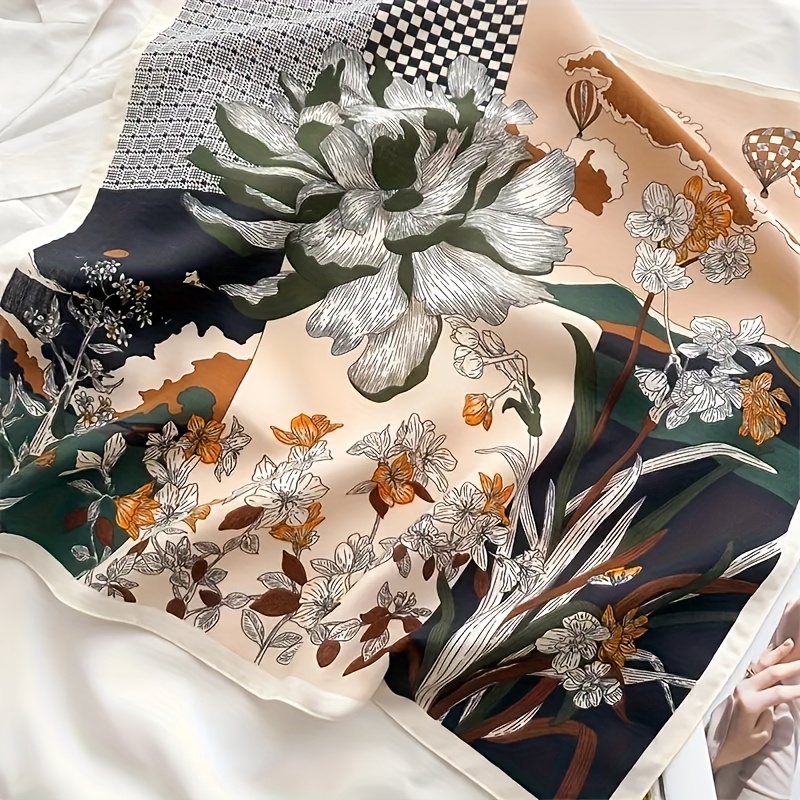 TEMU Serviette carrée de 27,5 pouces, élégant design floral color-block, matériau en polyester