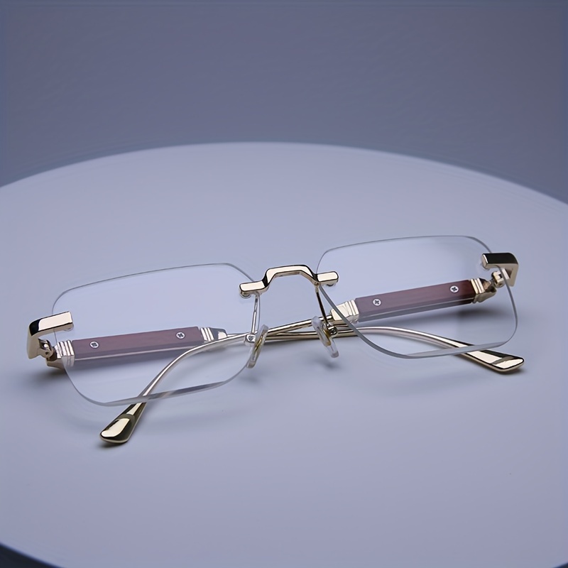 

-chic Rimless Square Fashion Glasses With Metal Frame & Pc Lenses - Baseball, Golf & , Double , Driving