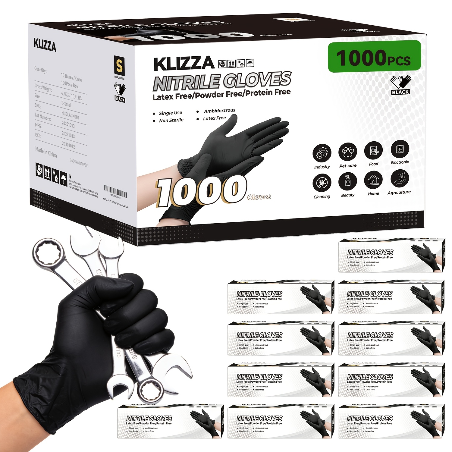 item picture 1000pcs black disposable nitrile gloves   xl size latex free non slip suitable for kitchen gloves cooking cleaning salon tattoo pet care household   warehouse