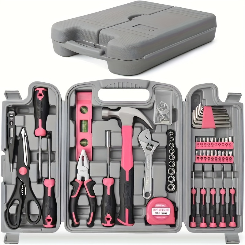 ensemble doutils roses pour femmes, 54 pièces  , avec boîte à outils, kit doutils de base   pour femmes et filles,  ,  ,  ,     détails 1