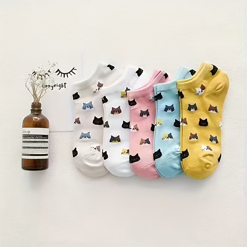 E-shop Trendiges 5er-Pack Neue Bunte Cartoon-Kätzchen Frische Süße Knöchelsocken, Bequeme Vielseitige Damensocken