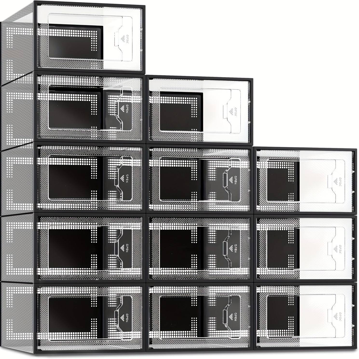 

Ensemble de 12 Organisateurs de Chaussures Empilables - de Rangement pour Baskets en Plastique Transparent pour , Économiseur d'Espace pour le Rangement des Chaussures et de la Penderie