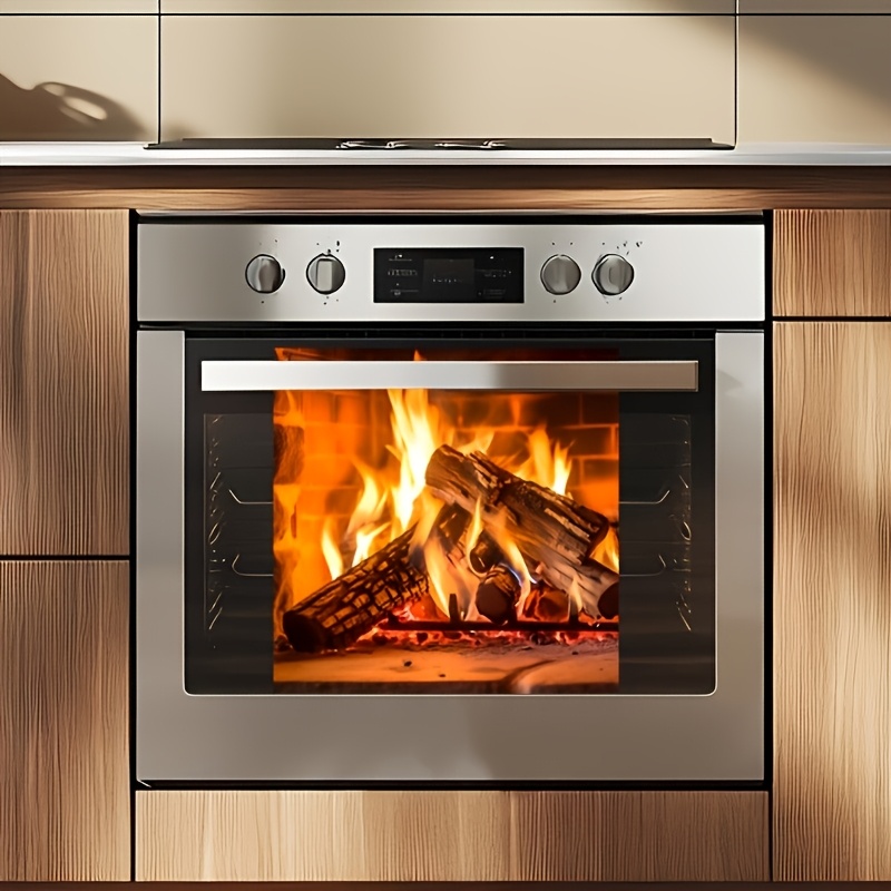 E-shop 2D-flach, 2D kreativer Ofen-Wandaufkleber mit simulierter Flamme, trendige , selbstklebendes abziehbares PVC-Material, geeignet für Wohnzimmer,