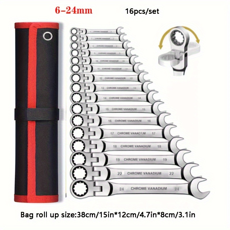 

16 Pcs/set Adjustable Ratchet Wrench Tool Set Combination End Wrench Kit Car Repair Tools Steel Manual Tool Socket