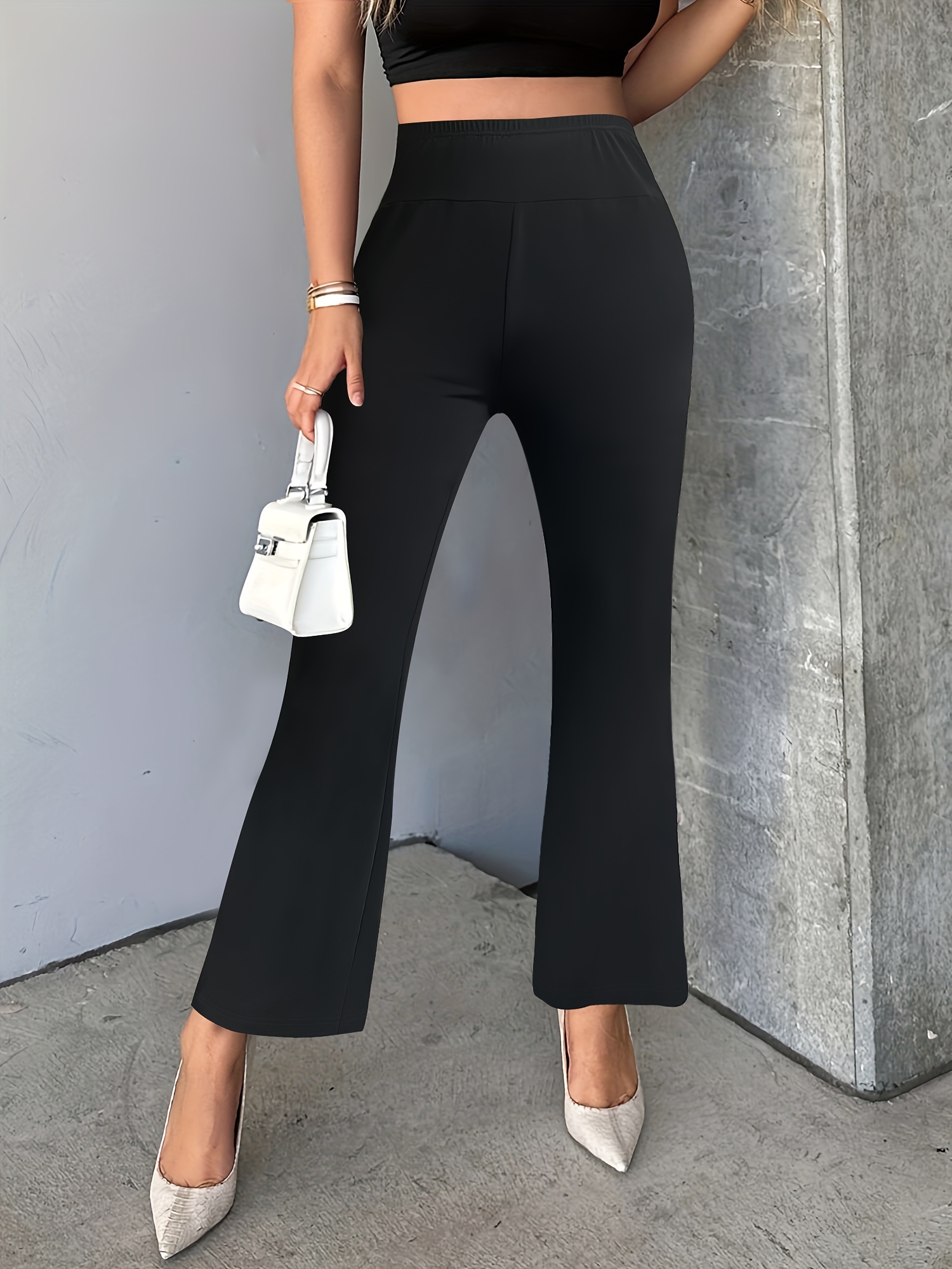 Contrast Lace Flare Leg Pants Elegant High Waist Forbidden - Temu