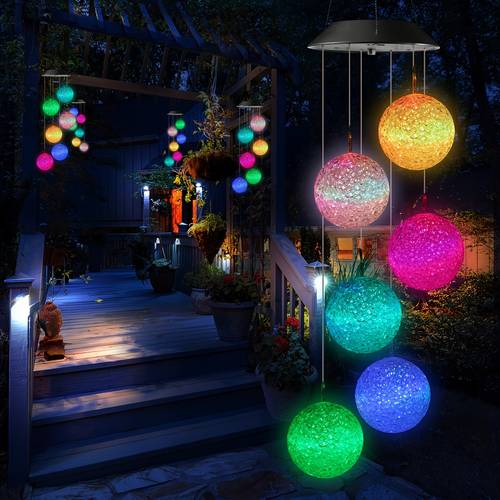 Solar Wind Chimes, Rice Ball Color-changing Ball Wind Chimes, LED Decorative Pendants, IP44 Gifts for Mom And Grandma, Outdoor Solar Light Garden, Courtyard, Party, Courtyard, Christmas And Halloween Party Decorations