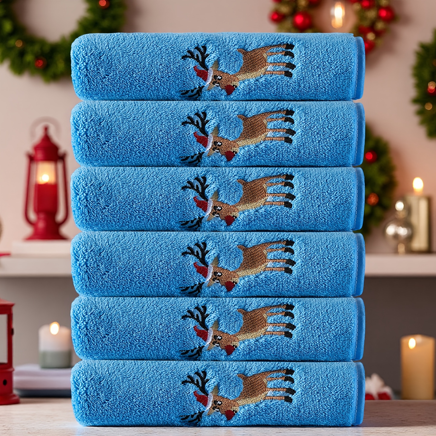6pcs Christmas Towel Set, Hand Towels, 42-70cm, 6pcs Hand Towel Set, Ultra Soft and Thick, Quick Drying, Ideal Bathroom Supplies Suitable for Home Bathrooms, Santa Claus, Christmas Tree, Christmas Deer, Wash Cloths