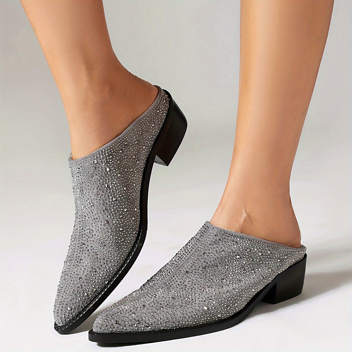 stylish womens crystal embellished pointed toe flat mules - Temu