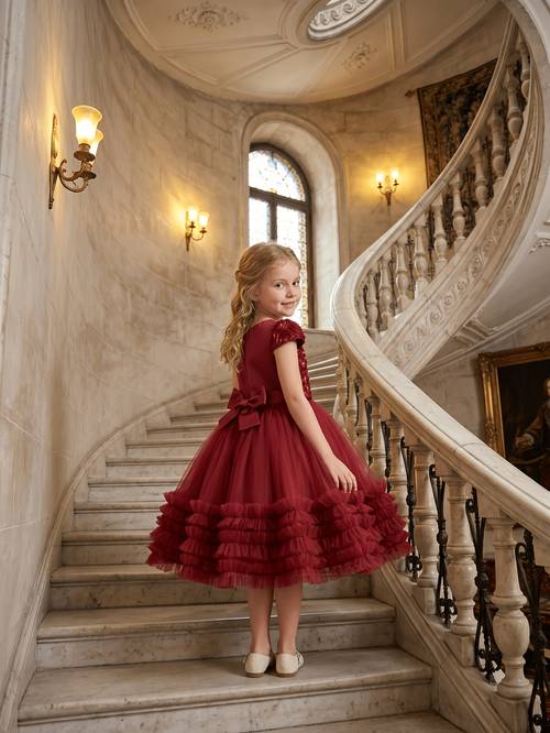 item picture blue 3d pattern short sleeve girls dress birthday party mesh clothing elegant wedding piano performance party