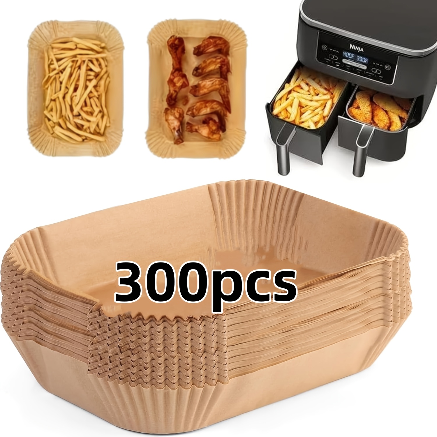 TEMU 300pcs Feuilles de papier pour friteuse à air rectangulaire / Papier sulfurisé jetable de qualité alimentaire / Papier sulfurisé à la chaleur et