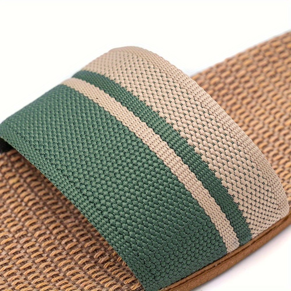 Women's Comfy Linen Slides, Striped Open-Toe Flat Summer Shoes, Indoor & Outdoor Slippers with EVA Sole - Sizes 6 to 10.5, Indoor Summer Footwear|Open Toe Shoes|Linen Sandals, Ladies Slippers